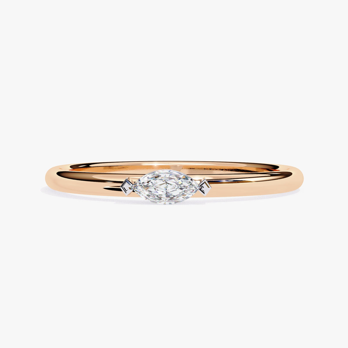 Dainty 0.10 CT Marquise Lab Grown Diamond Ring, 14K White Gold Solitaire