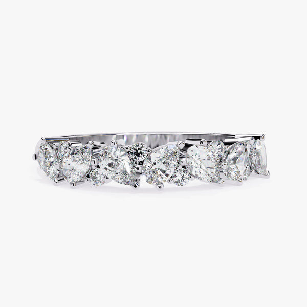 Pear Lab Grown Diamond Ring, 14k Gold Band Ring, Multi-Stone Wedding Ring, Half Infinity Diamond Ring, Prong Set Engagement Ring