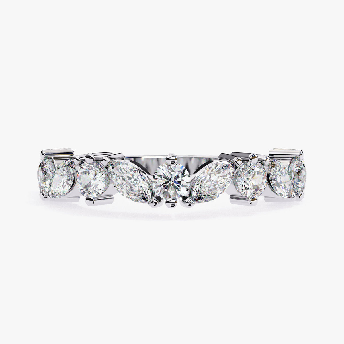 1 CTW Lab Grown Diamond Ring: 14K Gold Marquise & Round Half Infinity Band