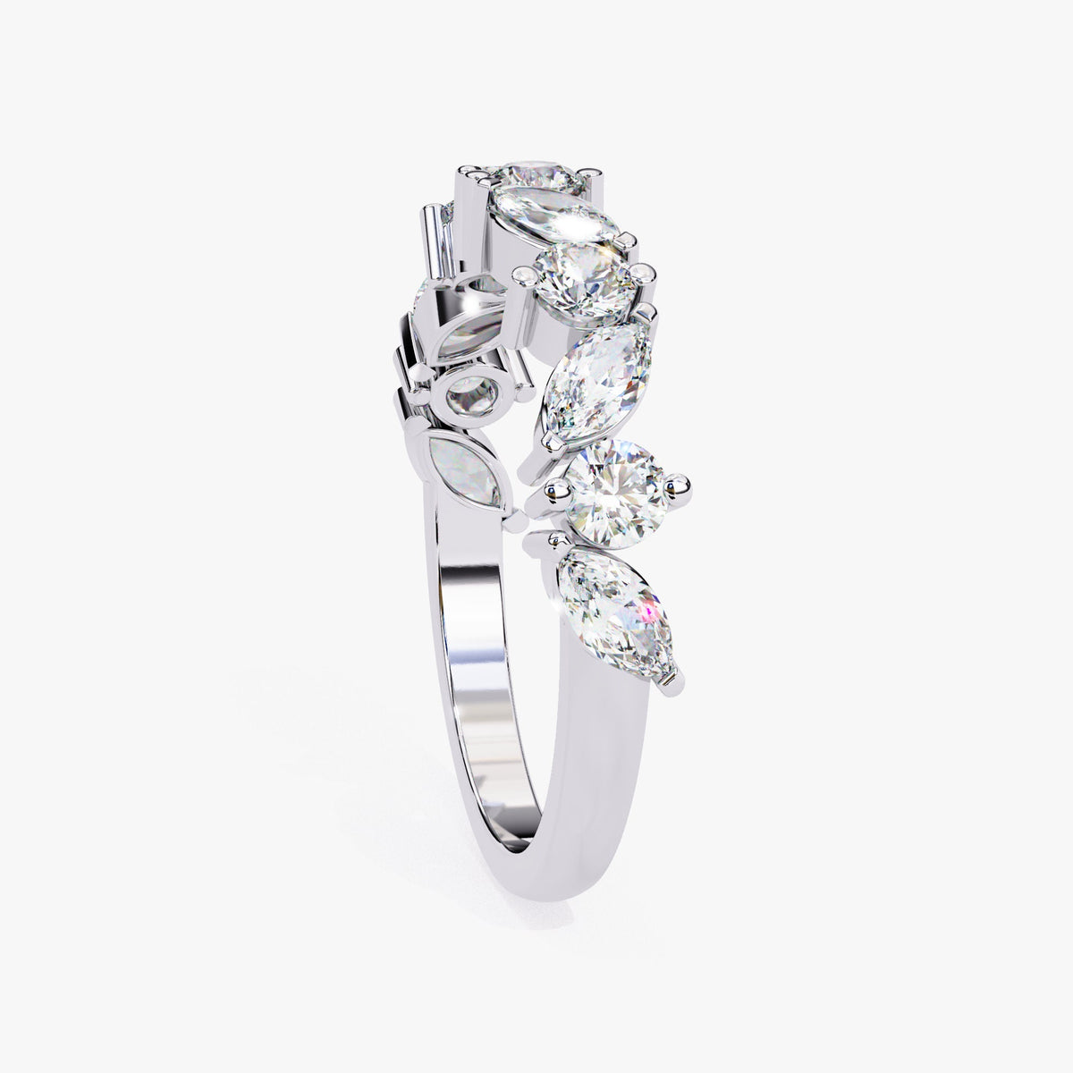 1 CTW Lab Grown Diamond Ring: 14K Gold Marquise & Round Half Infinity Band