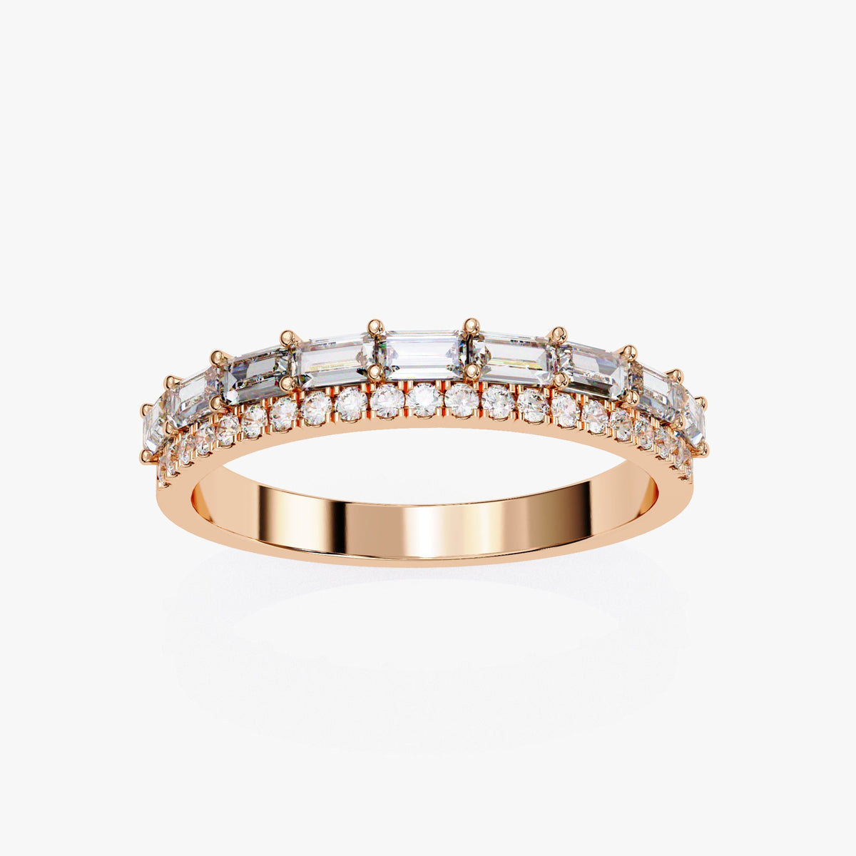 0.70 CT Baguette Diamond Ring: 14K Gold Half Eternity Band