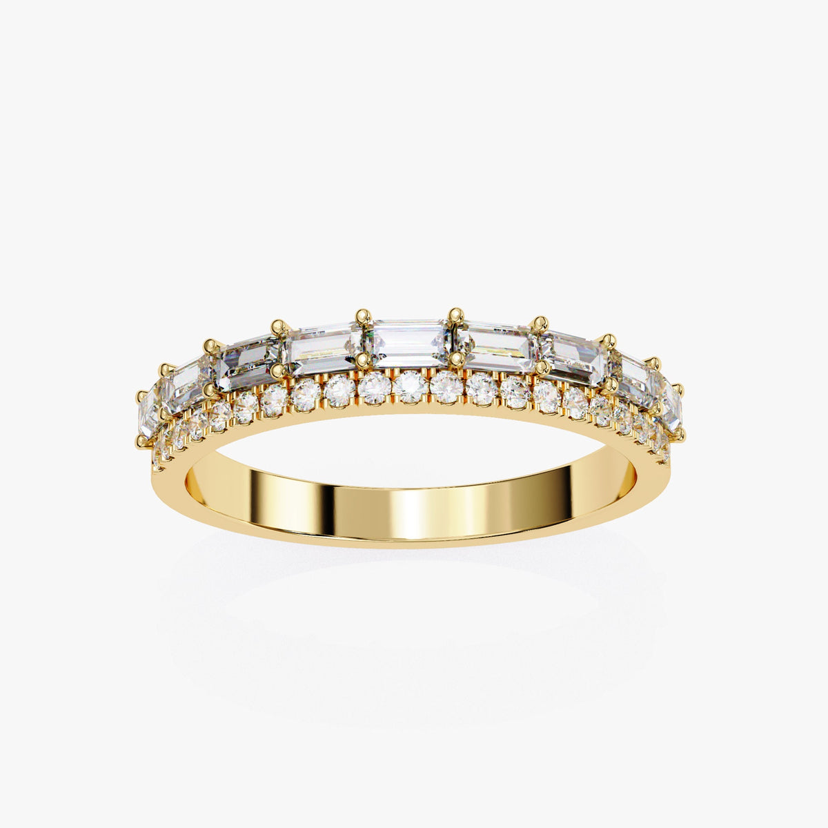 0.70 CT Baguette Diamond Ring: 14K Gold Half Eternity Band