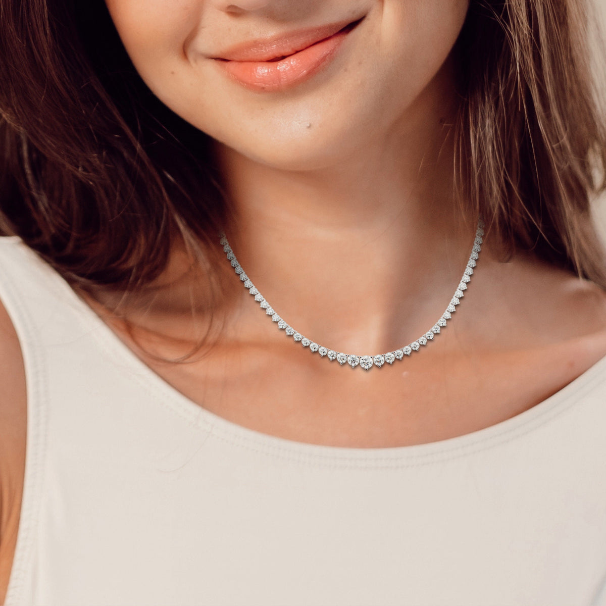 5 CTW Natural Diamond Graduated Tennis Necklace Half Way Riviera Choker 14K Solid Gold
