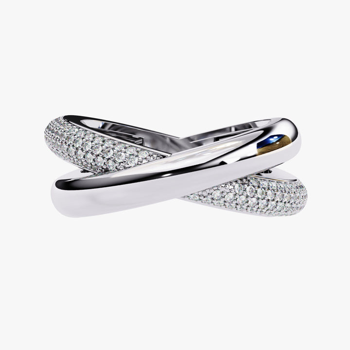 14K Gold Pavé Diamond Crossover Ring: Chunky Statement Band