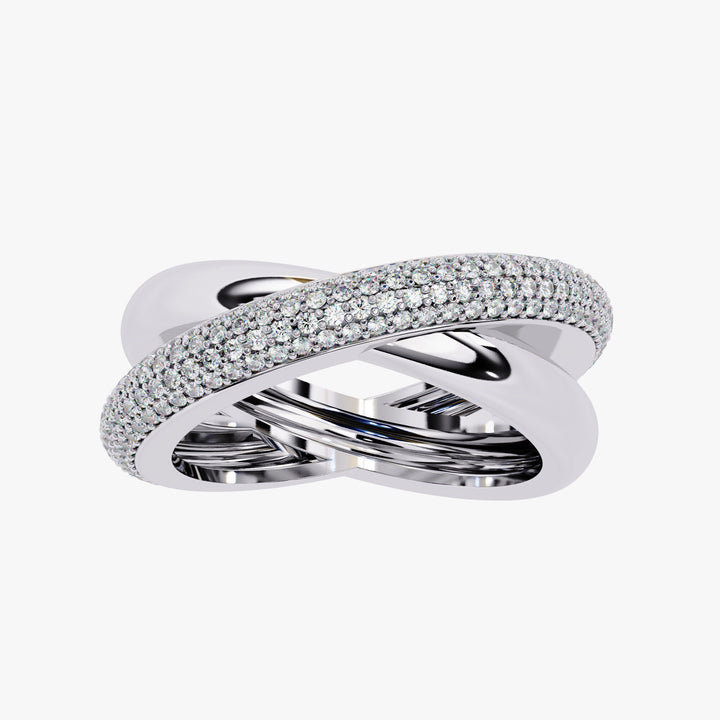 14K Gold Pavé Diamond Crossover Ring: Chunky Statement Band