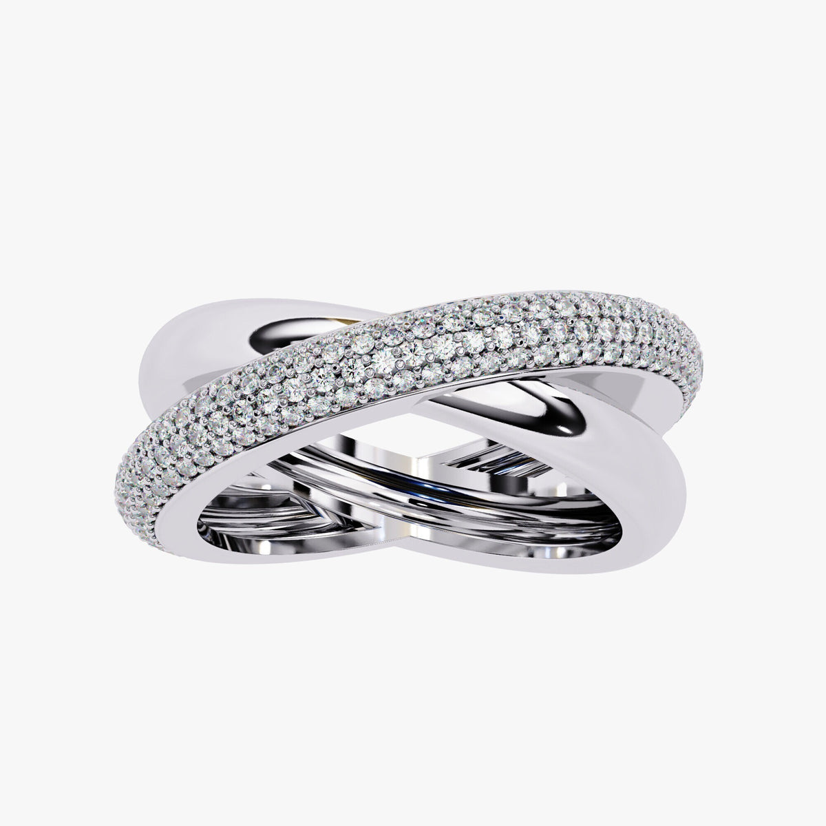 14K Gold Pavé Diamond Crossover Ring: Chunky Statement Band