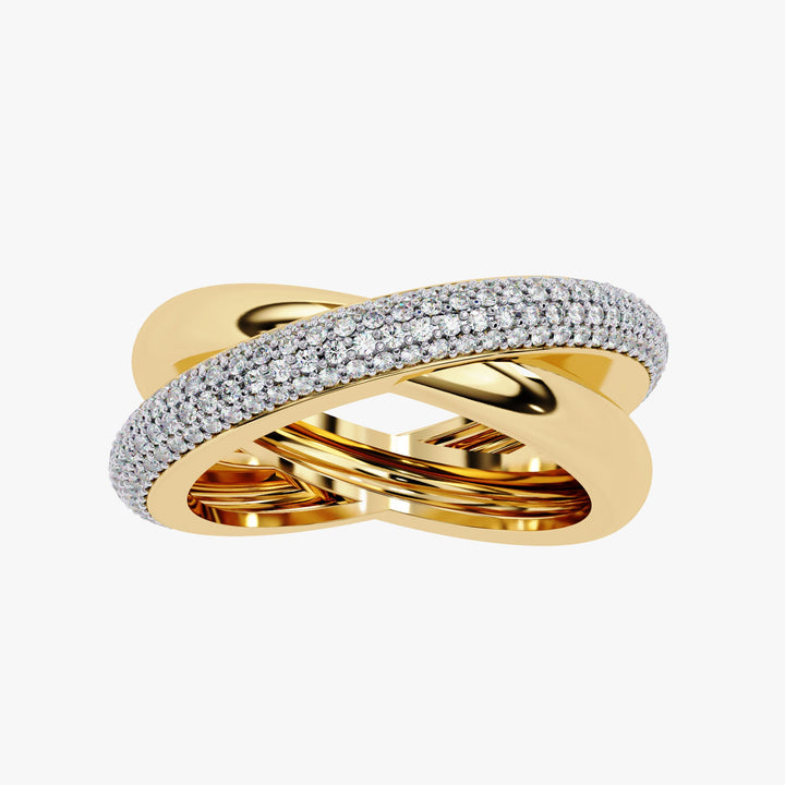 14K Gold Pavé Diamond Crossover Ring: Chunky Statement Band
