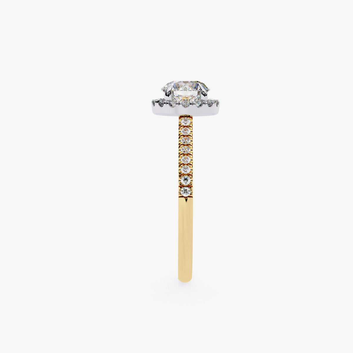 1ct Lab Grown Diamond Halo Engagement Ring | 14K Gold Round VVS2 E IGI Certified | 1.25ctw Pavé Band Bridal Ring