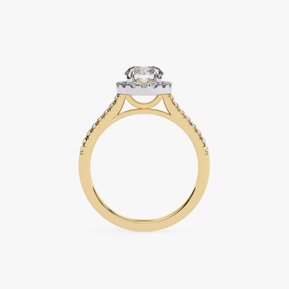 1ct Lab Grown Diamond Halo Engagement Ring | 14K Gold Round VVS2 E IGI Certified | 1.25ctw Pavé Band Bridal Ring