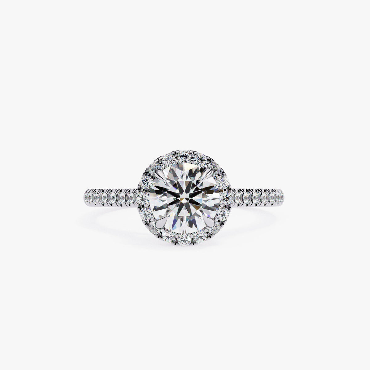 1ct Lab Grown Diamond Halo Engagement Ring | 14K Gold Round VVS2 E IGI Certified | 1.25ctw Pavé Band Bridal Ring
