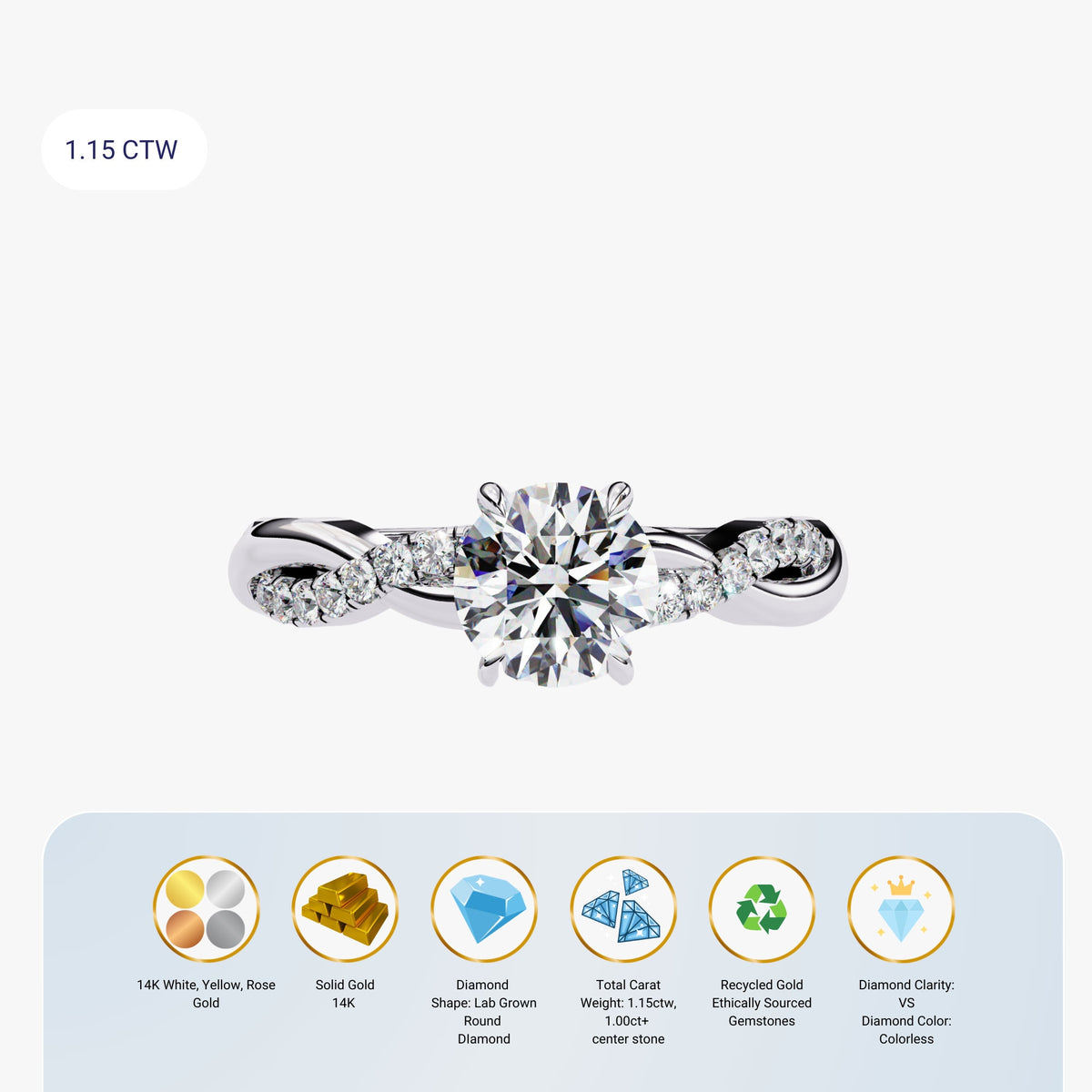 Lab Grown Diamond Engagemeng Ring Lab Created Diamond Ring 14K Solid Rose Gold White Gold Round Promise Proposal Ring Twist Band Design