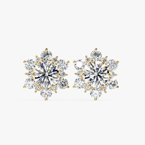 Round Cluster Natural Diamond Earring 14k Gold Stud Earring Prong Set Floral Diamond Earring Dainty Earring Birthday Gift Snowflake Earrings