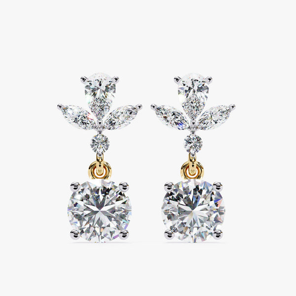 1.15 CT Dangle Stud Lab Grown Diamond Earring, Marquise Round Earring, 14k Gold Pushback Earring, Dangle Drop Earring, Birthday Gift for Her