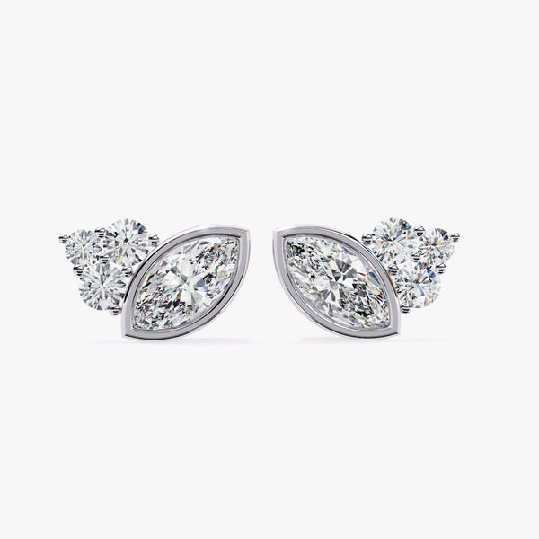 0.50 CT Marquise Round Lab Grown Diamond Stud Earring, 14k Gold Earring, Prong Bezel Setting Butterfly Pushback Earring, Graduation Gift