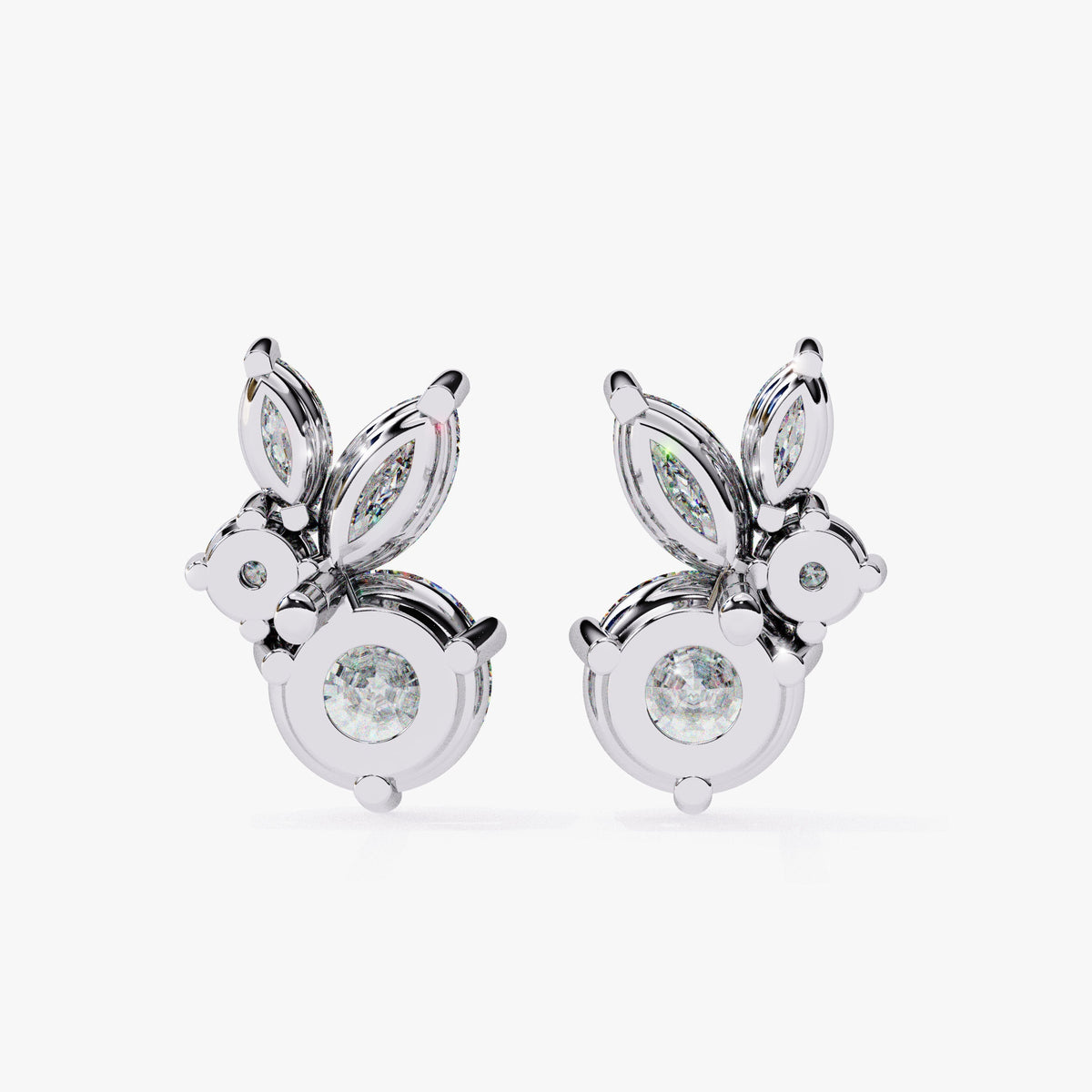 1.40 CT Round Marquise Lab Grown Diamond Stud Earrings, 14K Gold Earrings, Prong Set Unique Diamond Earrings, Dainty Women Wedding Earring