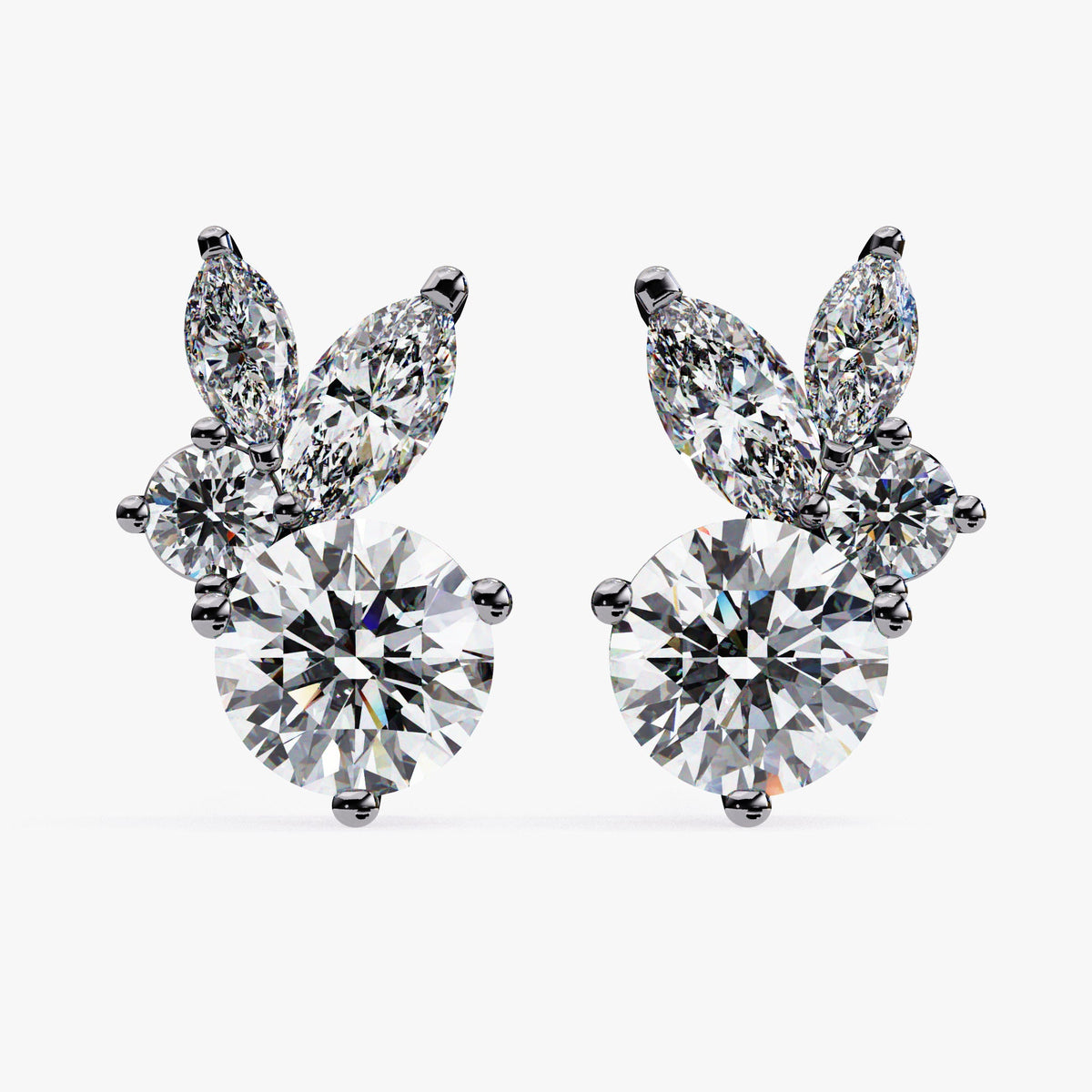 1.40 CT Round Marquise Lab Grown Diamond Stud Earrings, 14K Gold Earrings, Prong Set Unique Diamond Earrings, Dainty Women Wedding Earring