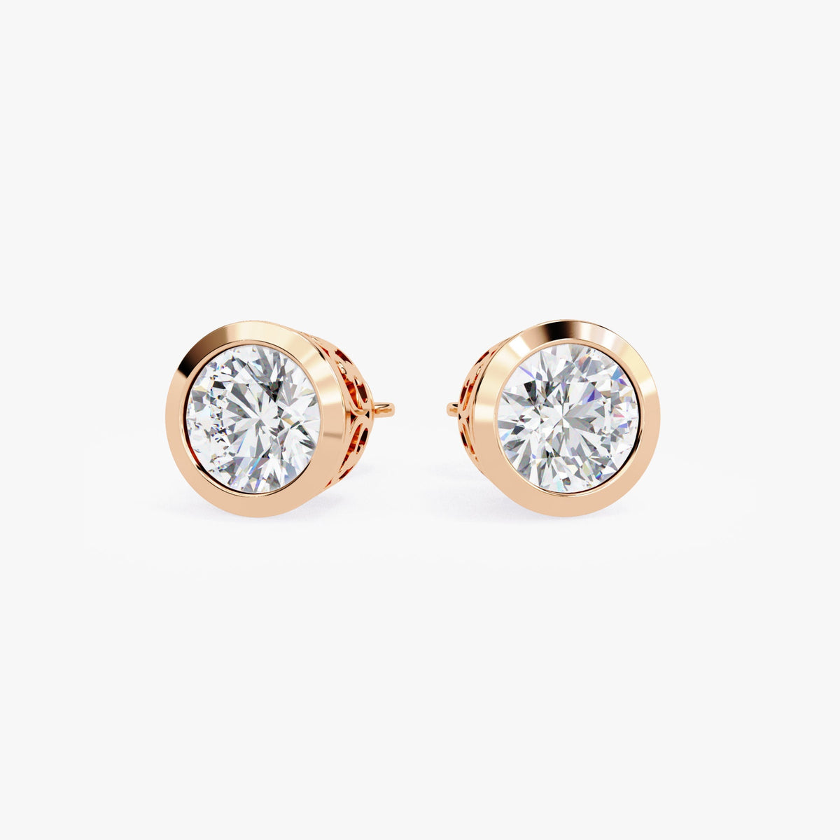 14k Gold Natural Diamond Stud Earrings: Bezel Solitaire (0.50-1 Ct)
