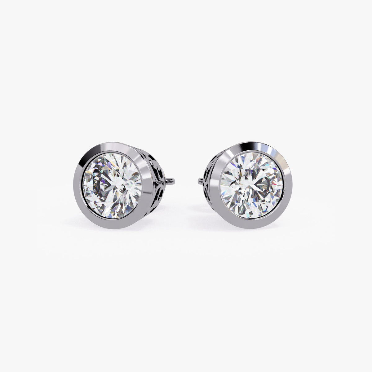 14k Gold Natural Diamond Stud Earrings: Bezel Solitaire (0.50-1 Ct)