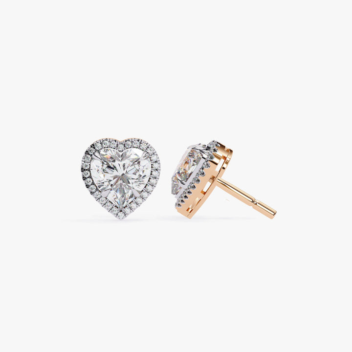 Heart Shaped Lab Diamond Halo Stud Earrings, EF VS Lab Grown Diamond Bridal Studs in 14K Gold, Halo Heart Earrings Gift for Her
