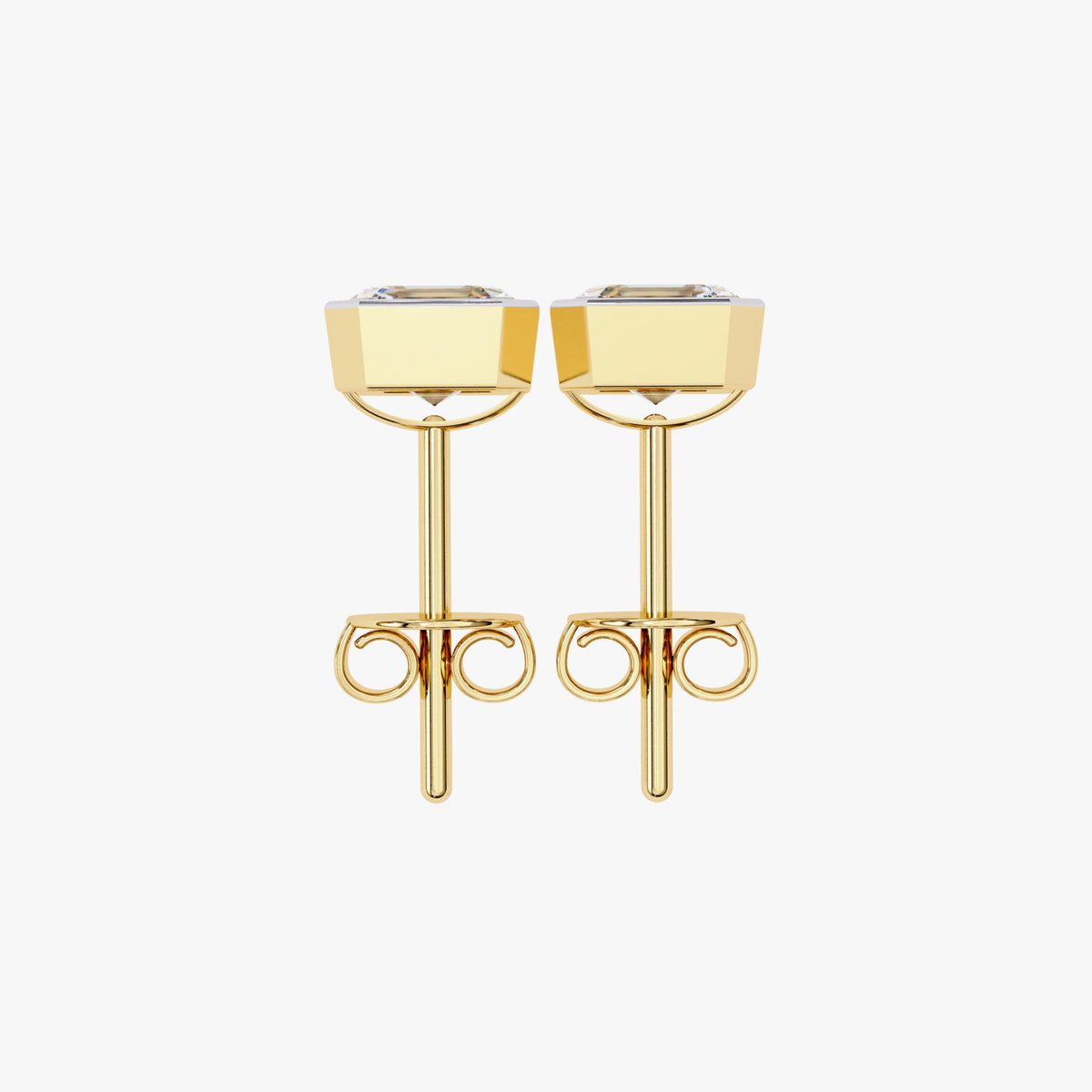 0.50-2 Ctw Emerald Cut Lab Grown Diamond Stud Earring, 14k Gold Bezel Setting Solitaire Emerald Diamond Studs, Minimalist Dainty Studs