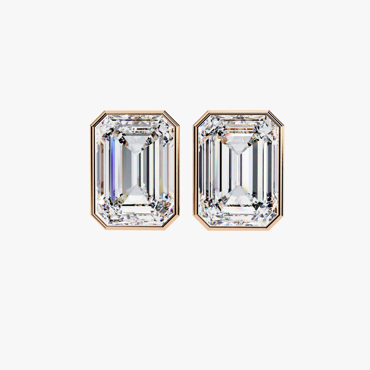 0.50-2 Ctw Emerald Cut Lab Grown Diamond Stud Earring, 14k Gold Bezel Setting Solitaire Emerald Diamond Studs, Minimalist Dainty Studs