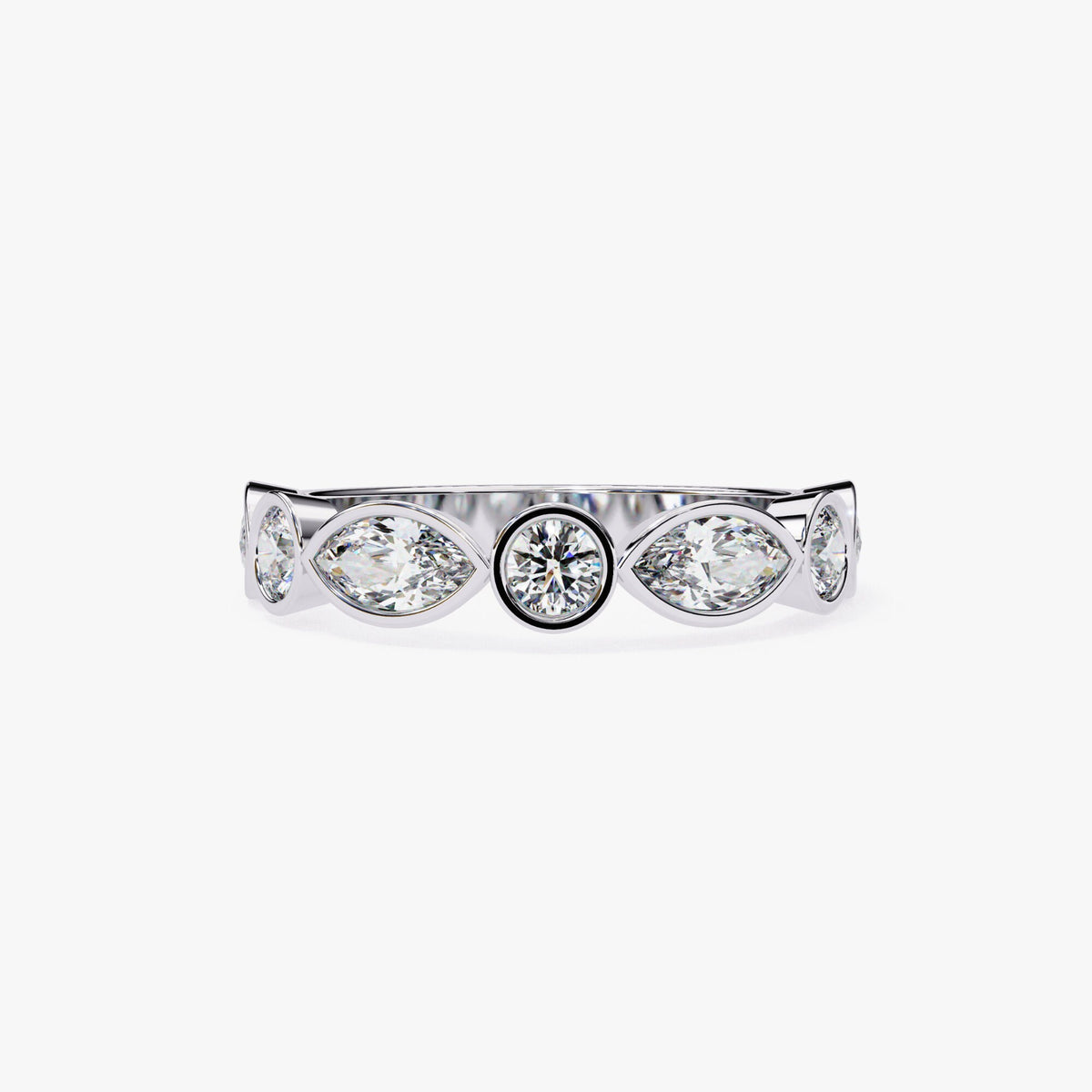 1.25 Ct Marquise Round Natural Diamond Ring, 14K Gold Band ring, Bezel Set Engraved Name Ring, Half Eternity Ring, Anniversary Gift