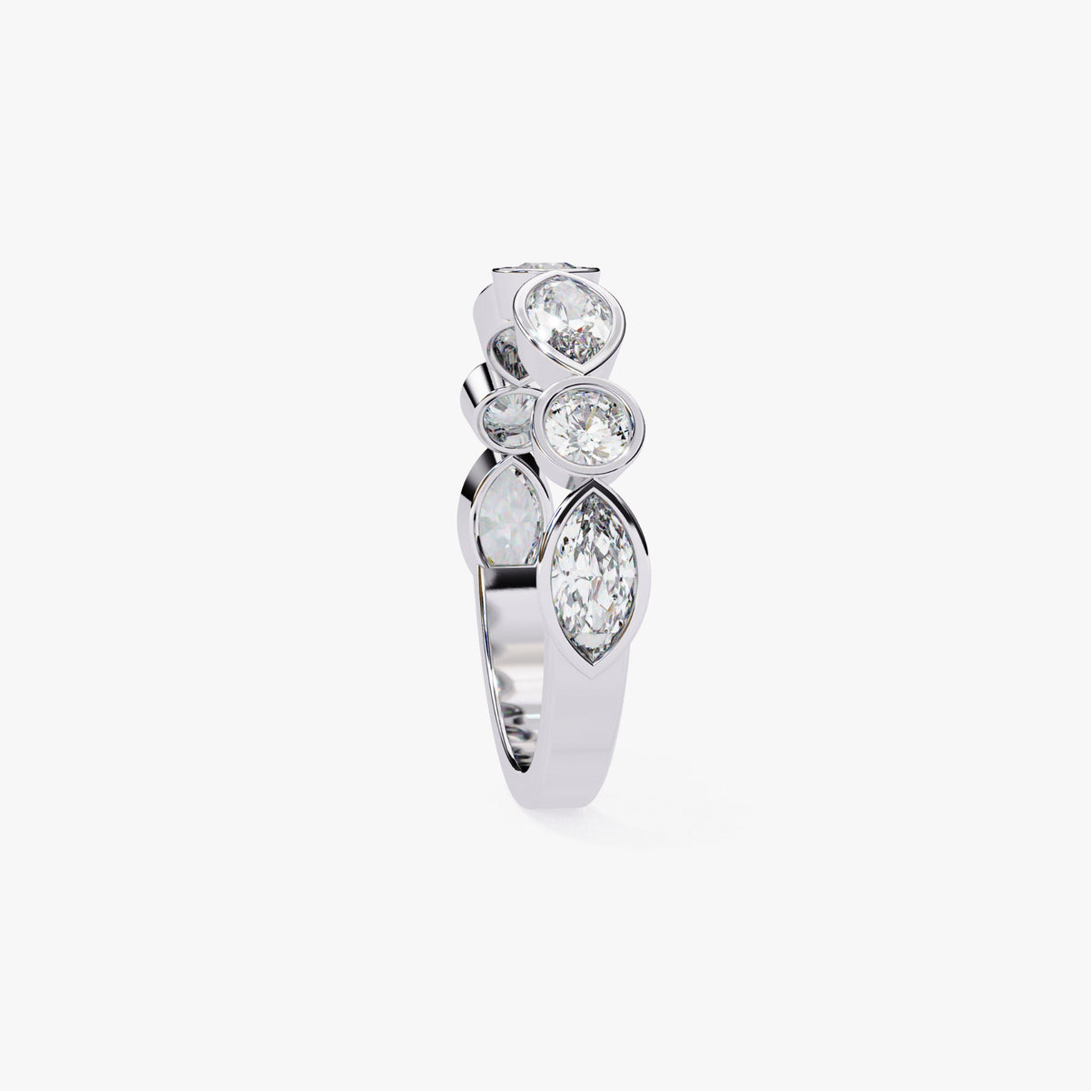 1.25 Ct Marquise Round Natural Diamond Ring, 14K Gold Band ring, Bezel Set Engraved Name Ring, Half Eternity Ring, Anniversary Gift
