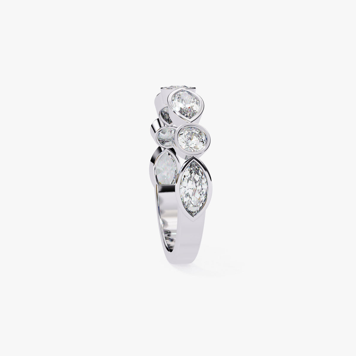 1.25 Ct Lab Grown Diamond Ring: 14K Gold Bezel Set Half Eternity