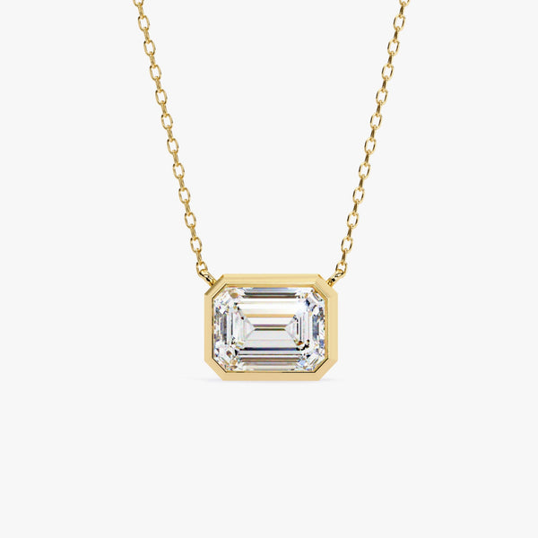 14K Gold Emerald Lab Grown Diamond Bezel Pendant, 0.50 CTW - 2 CTW, 16-18 Inch