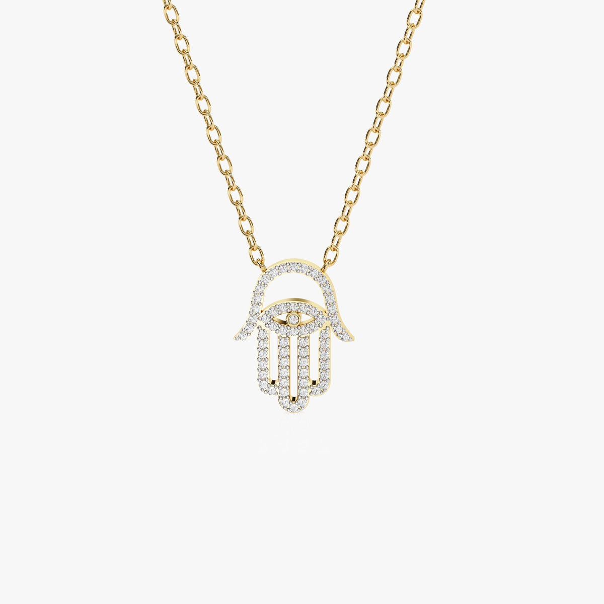 14K Gold Hamsa Natural Diamond Pendant Necklace, 0.30 CT