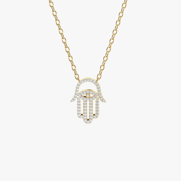 14K Gold Hamsa Natural Diamond Pendant Necklace, 0.30 CT