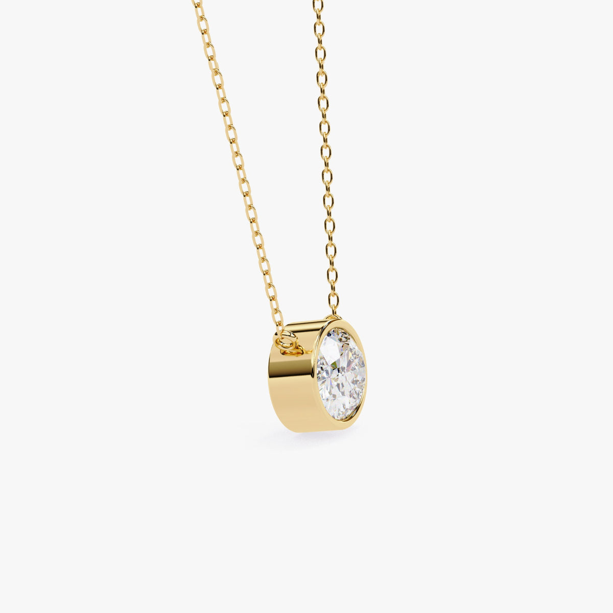 14K Gold Oval Natural Diamond Solitaire Necklace, 0.50 CTW, 16-18 Inch