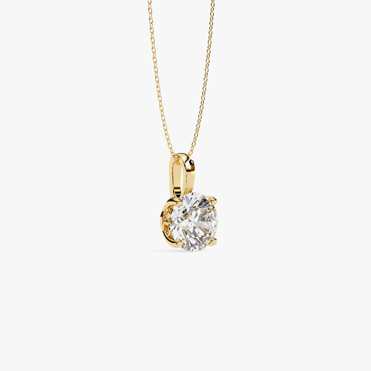 14K Gold Round Lab Grown Diamond Solitaire Necklace, 0.50 CTW - 2 CTW, 16-18 Inch