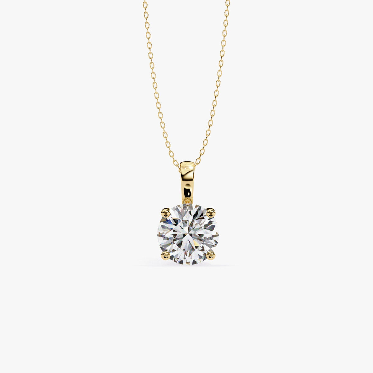 14K Gold Round Lab Grown Diamond Solitaire Necklace, 0.50 CTW - 2 CTW, 16-18 Inch