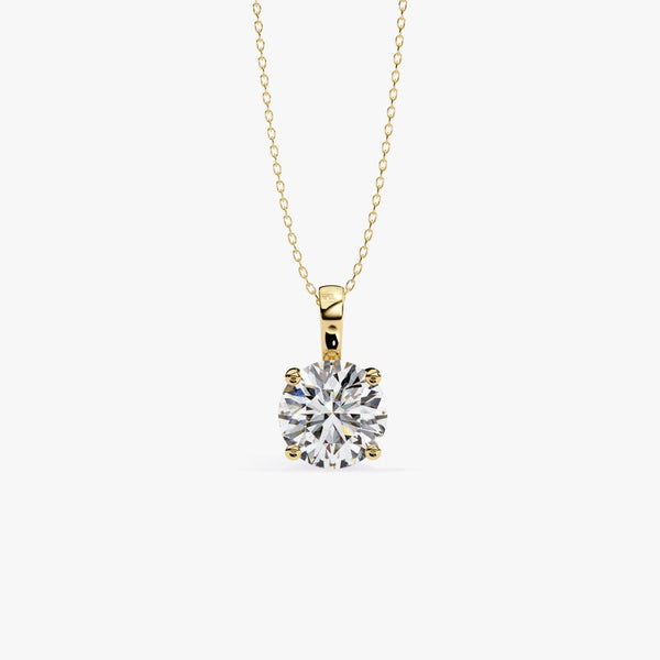 14K Gold Round Lab Grown Diamond Solitaire Necklace, 0.50 CTW - 2 CTW, 16-18 Inch