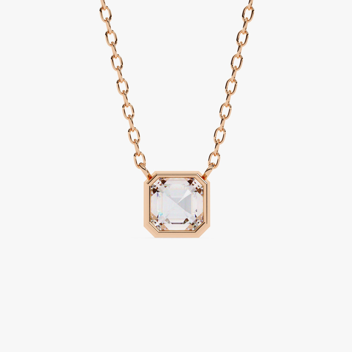 1 Ct Asscher Cut Lab Grown Diamond Pendant, 14k Gold Asscher Solitaire Necklace, Fine Jewelry Gift for Women, Wedding Day Necklace