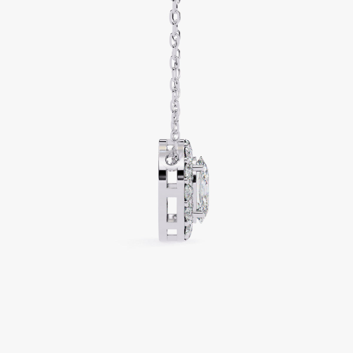 14K Gold Oval Natural Diamond Halo Pendant Necklace, 0.70 CTW, 16-18 Inch