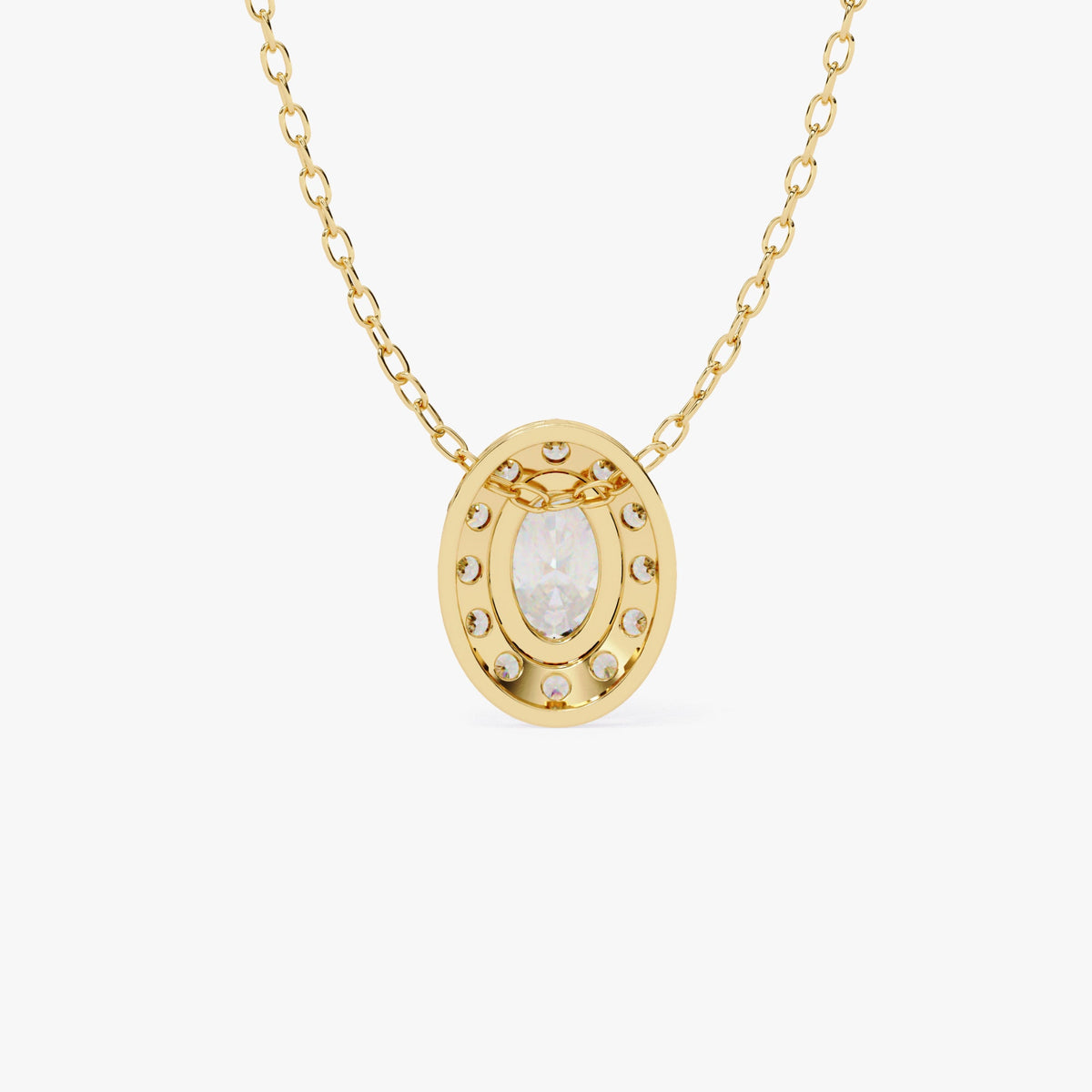 14K Gold Oval Natural Diamond Halo Pendant Necklace, 0.70 CTW, 16-18 Inch
