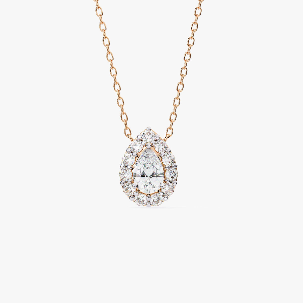 14K Gold Pear Lab Grown Diamond Halo Pendant Necklace, 0.60 CTW, 16-18 Inch