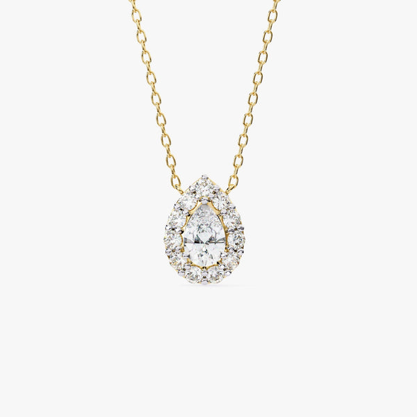 14K Gold Pear Lab Grown Diamond Halo Pendant Necklace, 0.60 CTW, 16-18 Inch