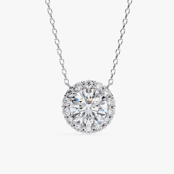 14K Gold Round Lab Grown Diamond Halo Pendant Necklace, 1.50 CTW, 16-18 Inch
