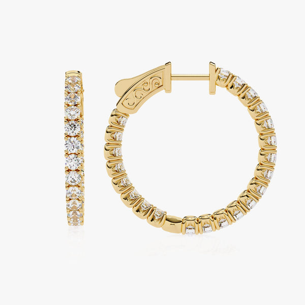 14K Gold Round Lab Grown Diamond Inside Out Hoop Earrings, 1.75 CTW, 23mm