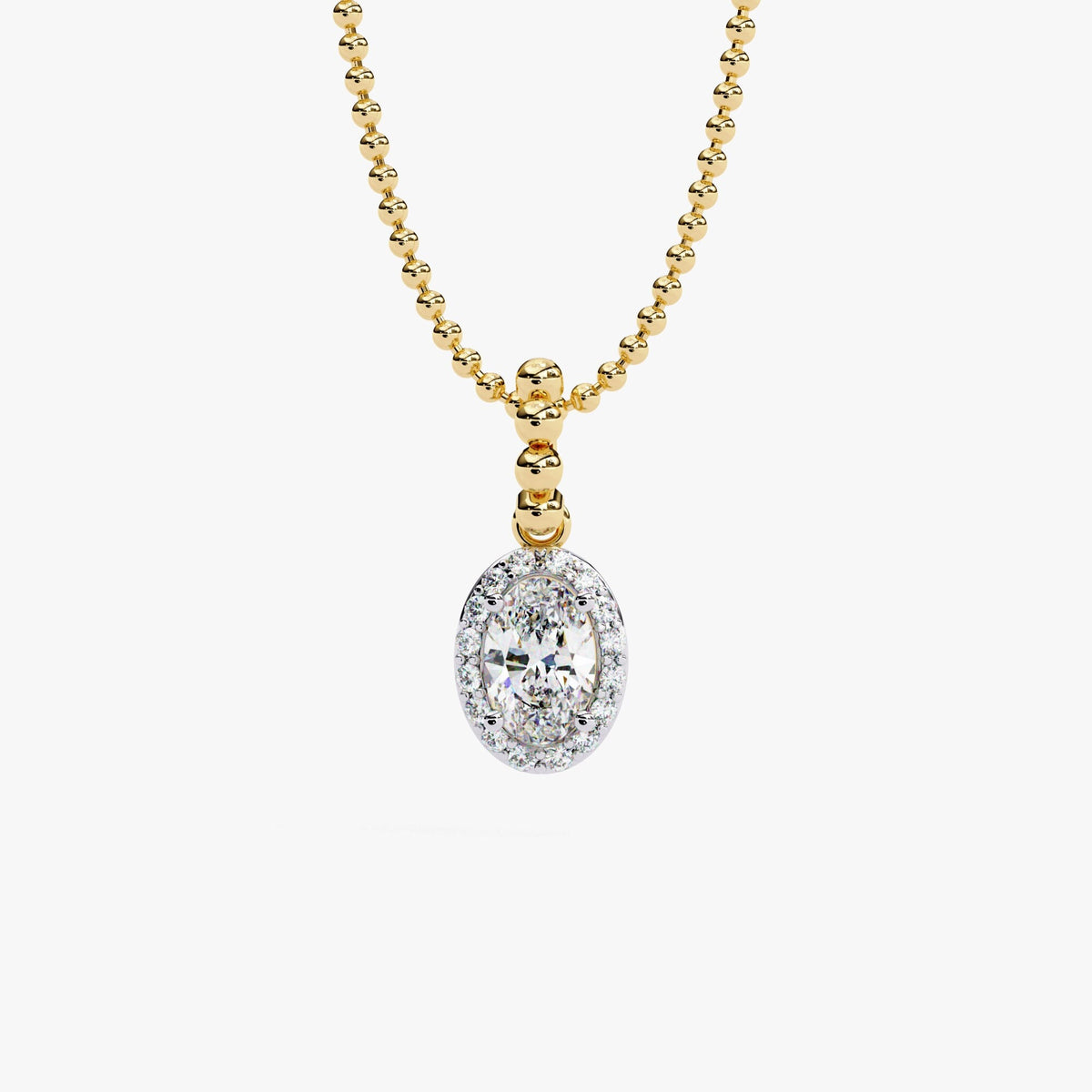 0.50 Ctw Dainty Oval Halo Lab Grown Diamond Pendant Necklace, 14k Gold Bead Chain, Everyday Solitaire Genuine Necklace, Delicate Daily Wear