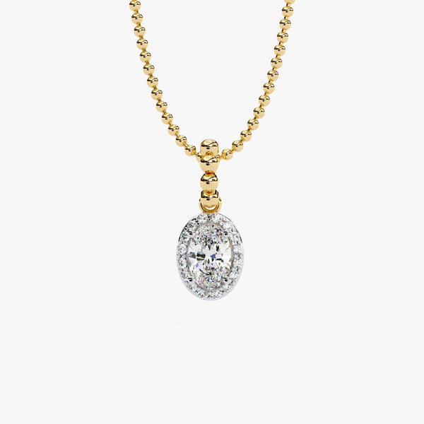 14K Gold Oval & Round Natural Diamond Halo Pendant Necklace, 0.50 CTW, 16-18 Inch