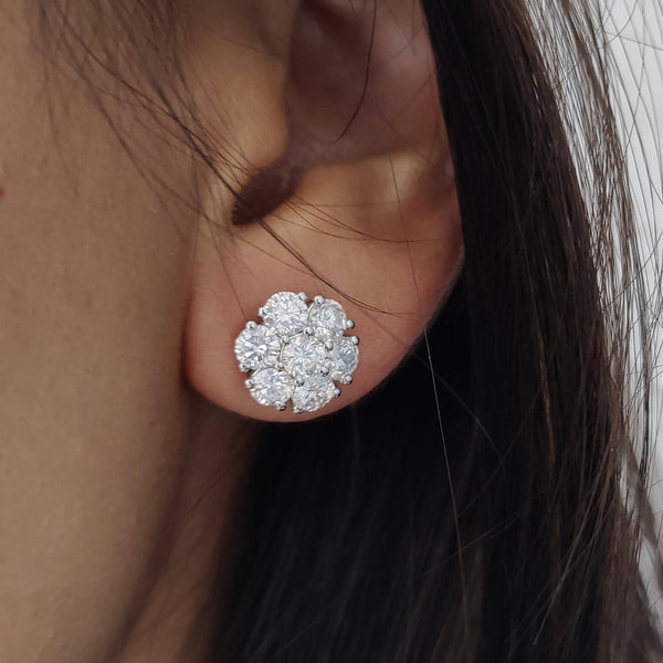 2.8 CT Round Stud Natural Diamond Earring, 14k Gold Cluster Stud Earrings, Floral Diamond Pushback Earrings for  Women, Bridal Jewelry Gift