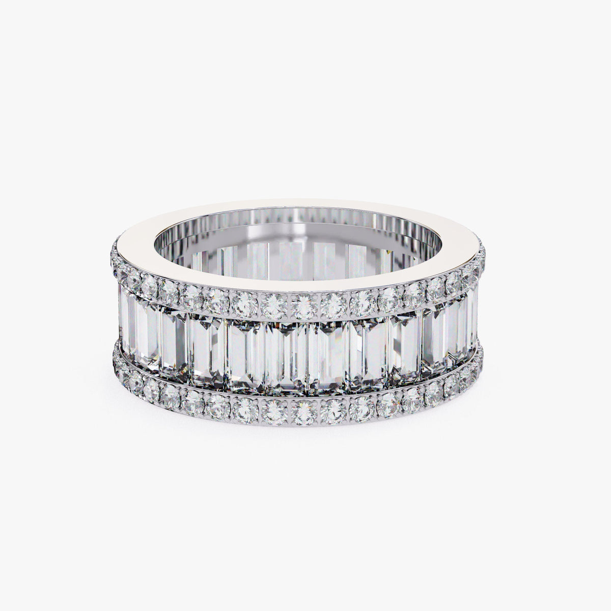 14K Gold Baguette Diamond 3 Row Anniversary Band Full Eternity Ring, 3.60Ct