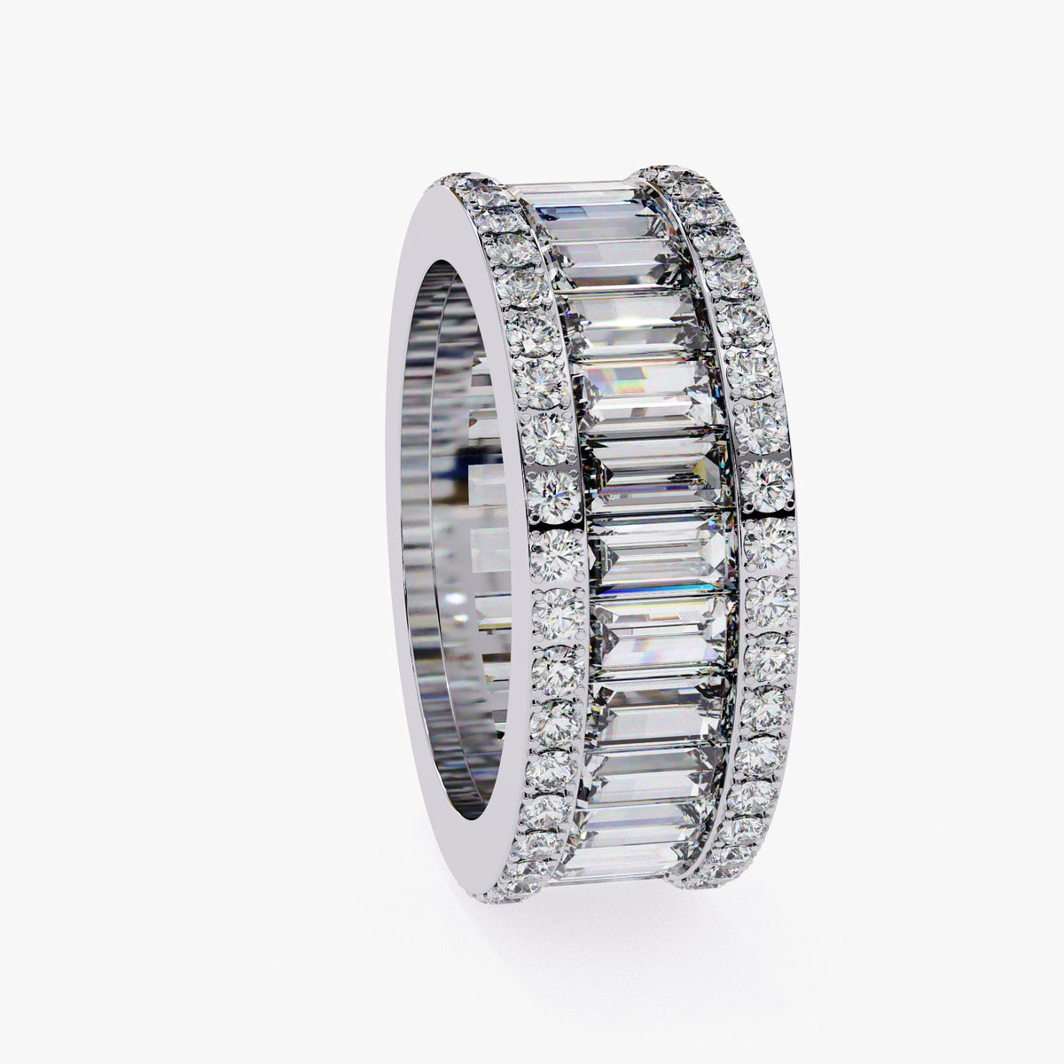 14K Gold Baguette Diamond 3 Row Anniversary Band Full Eternity Ring, 3.60Ct