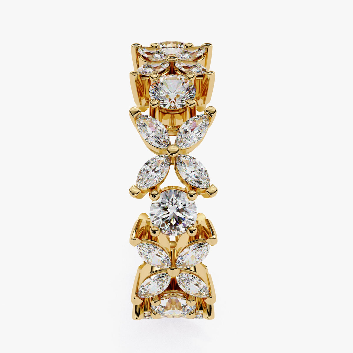 Marquise & Round Diamond Flower Ring Full Eternity Band Ring Natural Diamond Ring 14K Gold Solid Metal Floral Ring for Anniversary Ring