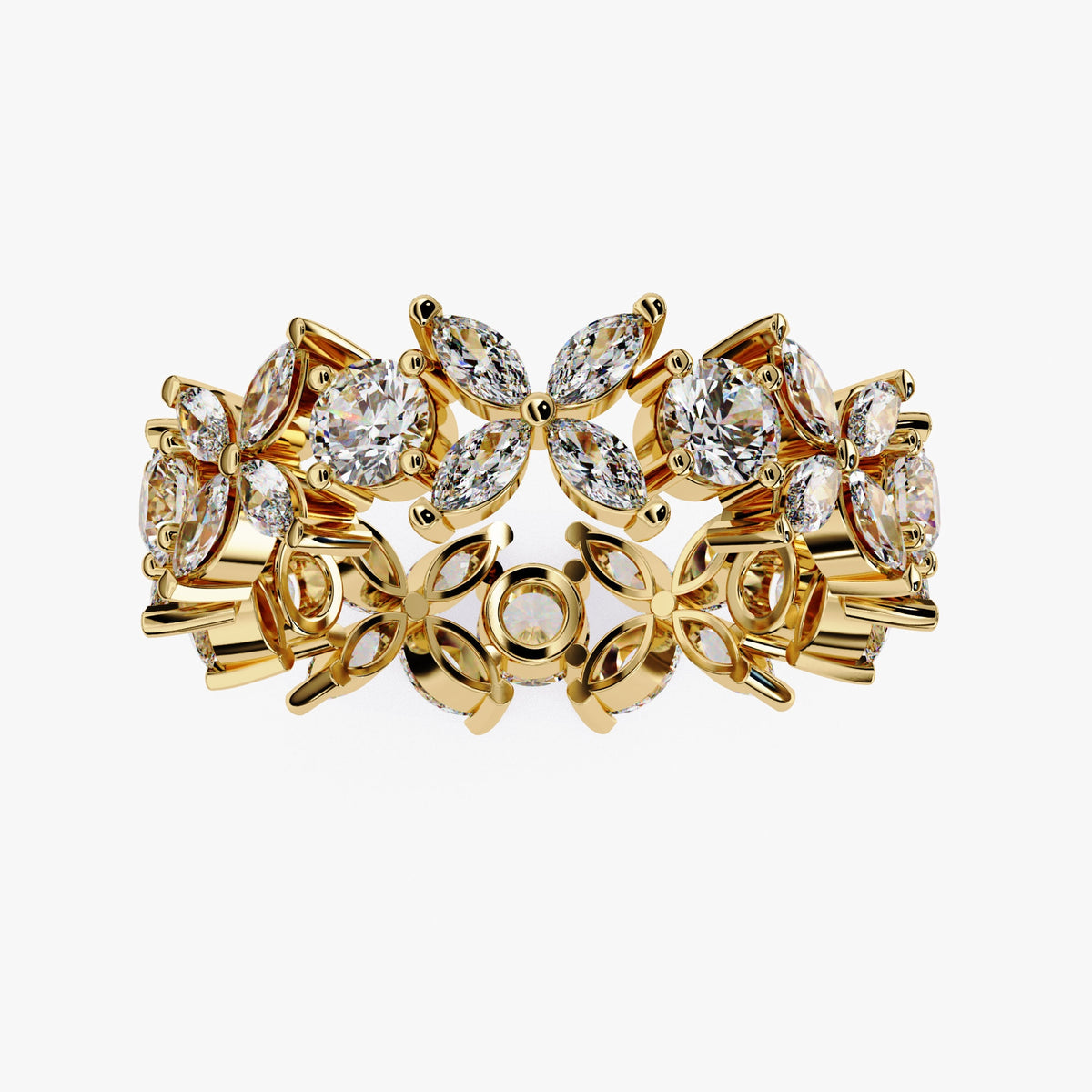 Marquise & Round Diamond Flower Ring Full Eternity Band Ring Natural Diamond Ring 14K Gold Solid Metal Floral Ring for Anniversary Ring