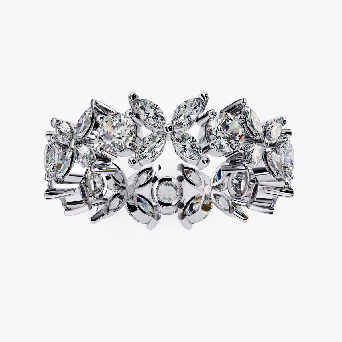 Marquise & Round Diamond Flower Ring Full Eternity Band Ring Lab Grown Diamond Ring 14K Gold Solid Metal Floral Ring for Anniversary Ring